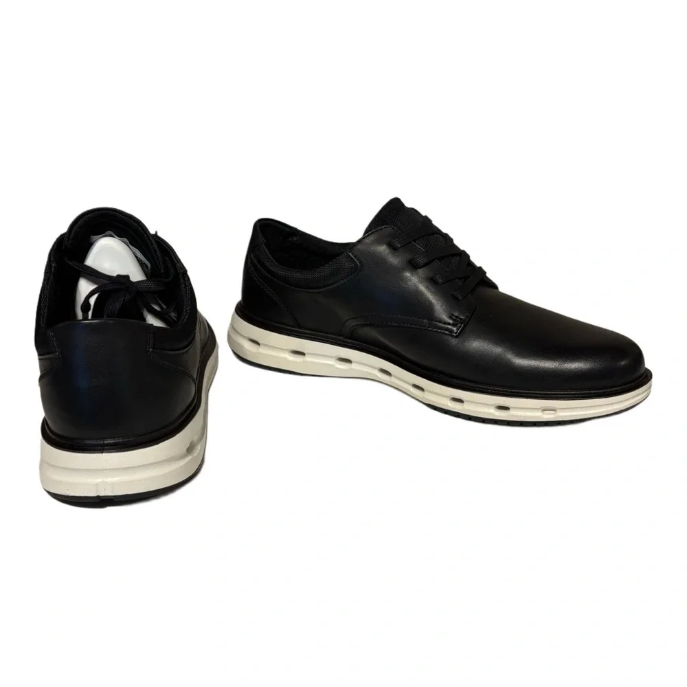 Lands' End Men's Black Leather Derbys with White Sole